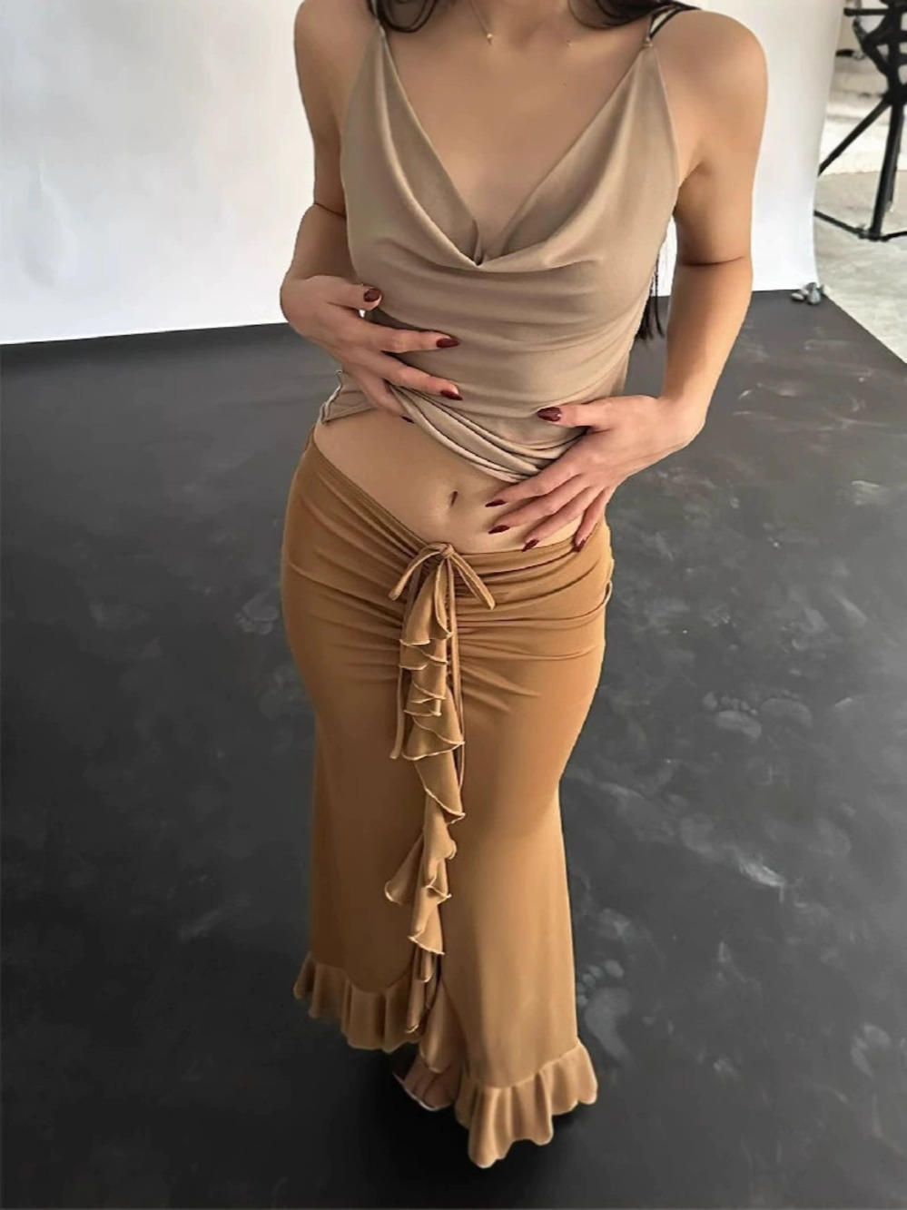 Zara Lightweight Waisted Pleated Ruffle Skirt